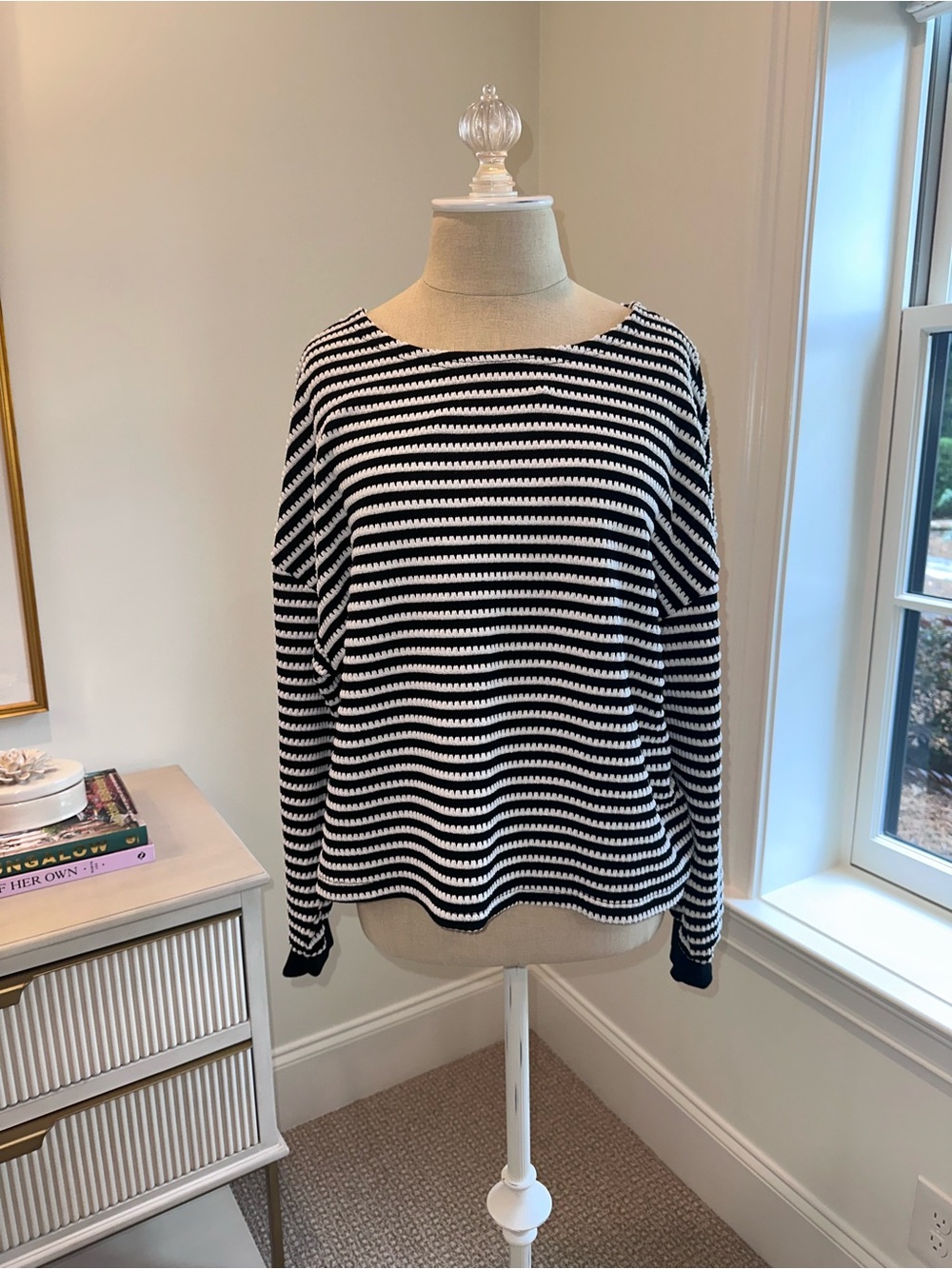 Pink Lily Black & White Striped Scoopneck Sweater